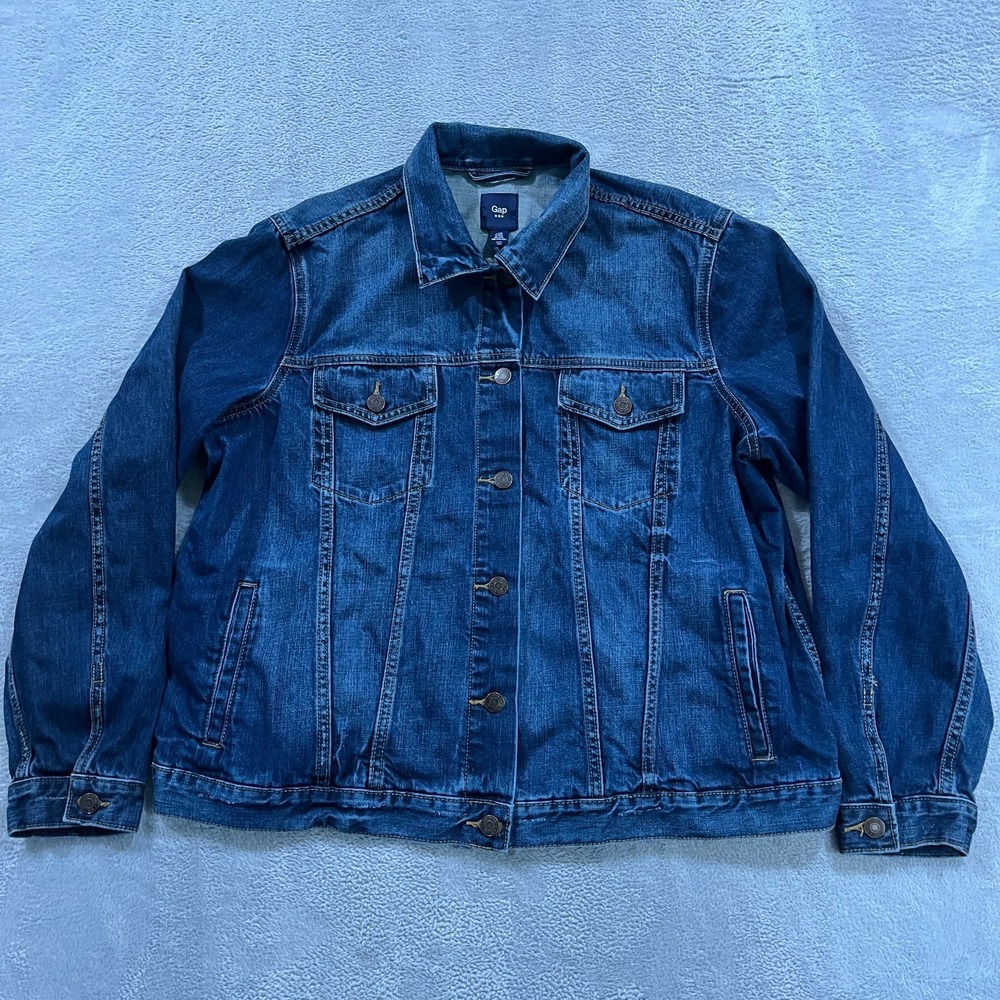 Gap Denim Jean Jacket Women 2XL‎ Blue Flap Pocket Trucker Southwestern Y2K